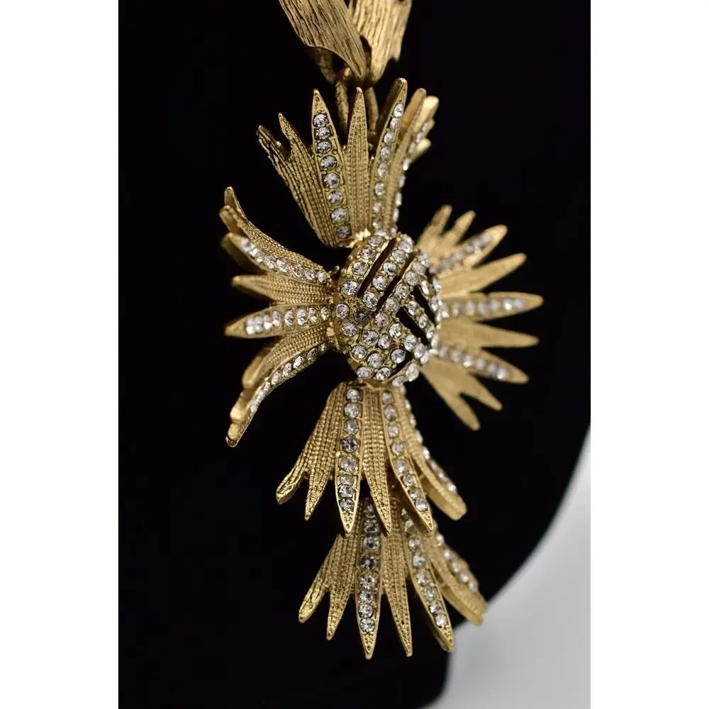 OPC Vintage Statement Cross Necklace Crystal Brushed Chunky Heavy Gold BinBD